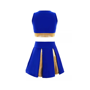 Uniforme de cheerleading pour adultes, bleu et or, deux pièces, haut court sans manches avec jupe plissée, tenue de performance - Product Image 1