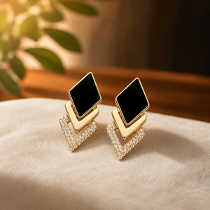 Pendientes de Oro Rosa con Piedras Preciosas Negras, Joyería para Mujer, Forma Redonda, Pendientes de Moissanita - Product Image 1