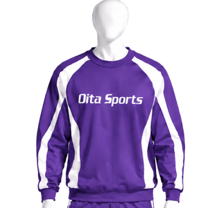 Sweat-shirt à col rond pour homme avec empiècements contrastants violets, manches longues, décontracté, pour le sport, la remise en forme, l'entraînement et les activités sportives - Product Image 1