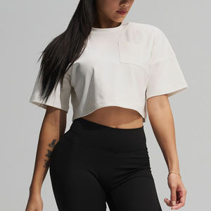 Crew Neck <b>Fitted</b> Soft Women <b>Crop</b> Top <b>T</b> <b>Shirts</b> High Quality Cotton Jersey Gym Wear <b>crop</b> top <b>t</b> <b>shirt</b> - Product Image 4