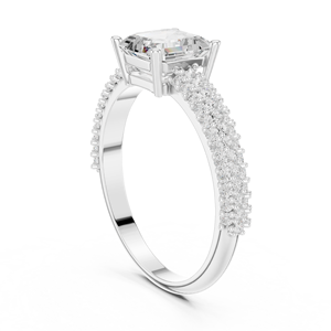 Anillo Solitario de Diamante Cultivado en Laboratorio con Corte Asscher y Engaste de Puntas Brillantes, Oro Blanco de 14k Profesional, Joyería Certificada GRA para Chicas - Product Image 3
