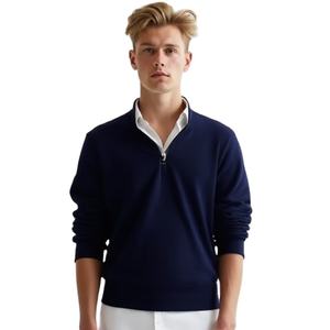 Pull à manches longues en coton de style coréen pour homme, automne/hiver, fermeture éclair quart de tour, fourniture OEM, jersey ample, t-shirt 220g - Product Image 5