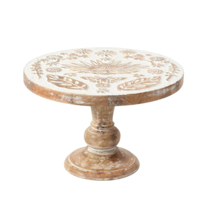 Présentoir à gâteaux rond en bois perlé, style rustique vieilli, support à dessert, plateau de service vintage et plateau de buffet - Product Image 3