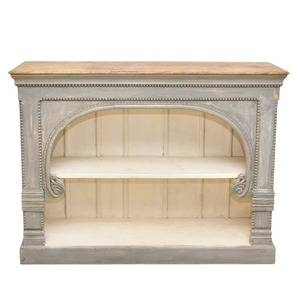 Console de présentation en bois de manguier sculpté à la main avec étagère ouverte, meuble d'entrée en bois sculpté - Product Image 3