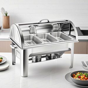 Chauffe-Plat Buffet Professionnel 3L à Triple Plateau en Acier Inoxydable avec Couvercle Rabattable et Construction Métallique Robuste pour la Restauration - Product Image 2
