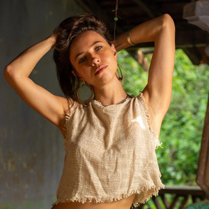 Top Corto de Algodón Crudo Hecho a Mano con Detalle de Flecos, Blusa Boho Ecológica, Camisa de Verano Ligera de Primera Calidad, Top Khadi - Product Image 1