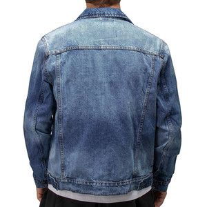 Veste en jean délavé pour homme, coupe droite, col rabattu, vêtement d'extérieur décontracté, fermeture éclair, manteau en jean bleu en coton, style automne - Product Image 4
