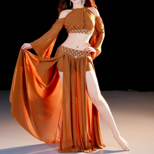 Robe de danse lyrique à manches longues pour femme, respirante, imprimée, style latin, ballroom, swing, jupe plissée irrégulière, couleur personnalisée, pour l'église - Product Image 3