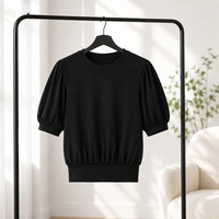 Haut de yoga sans couture à manches bouffantes pour femme LUNA avec logo frontal, vêtements de sport professionnels, matière polyester/coton