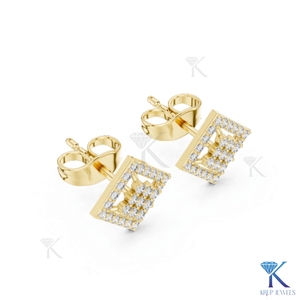 Lab Grown Diamond Open Geometric Rhombus <b>Stud</b> Earrings Cross Cluster Pave Halo 14K 18K Solid Gold Fine Women Wedding Party - Product Image 5