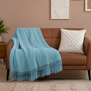 Manta de algodón de estilo moderno para decoración del sofá del hogar, manta de algodón de color sólido personalizada con grandes flecos para fabricantes en India. - Product Image 1