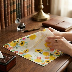 [K-ESSENTIALS] <b>Yellow</b> Flower <b>Table</b> Linen 60s Cotton 50x50cm Soft Reusable <b>Cloth</b> Napkin Handkerchief - Product Image 1