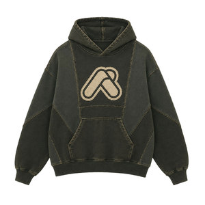 Sweat à capuche premium en patchwork délavé, coupe classique, en molleton épais, style vintage, avec appliqué brodé sur le devant, streetwear, pour l'hiver - Product Image 4