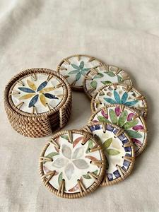 Posavasos Rectangulares Hechos a Mano de Nácar y Ratán, Ideales para Mesa de Comedor, Fiestas y Ocasiones Especiales - Product Image 6