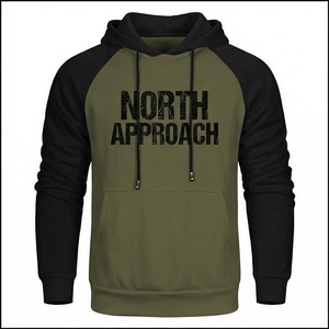 เสื้อฮู้ดผู้ชาย North Approach สีเขียวมะกอก แขนเสื้อแบบแร็กแลน สีดำ ผ้าฝ้ายเฟรนช์เทอร์รี่ กระเป๋าหน้า ทรงปกติ - Product Image 1