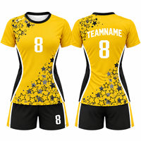 Ensemble d'uniformes de volley-ball pour femmes personnalisés par sublimation OEM, design graphique étoile, maillot athlétique à manches courtes, shorts, vêtements de sport d'équipe