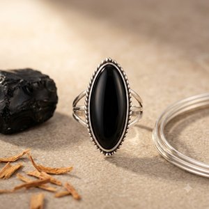 Bijoux pour meilleures amies à Dubaï, grande pierre d'onyx, bague longue en argent sterling 925, tendance, cadeau de mariage, de fiançailles ou d'anniversaire - Product Image 5