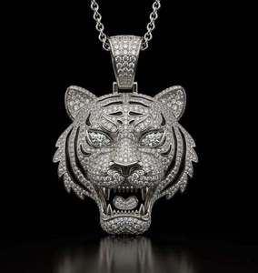 Pendentif Tête de Tigre Glacée de Luxe 3 Carats Moissanite VVS Bijoux Hip Hop 10 Grammes Argent Sterling Collier Bling Statement Unisexe - Product Image 2