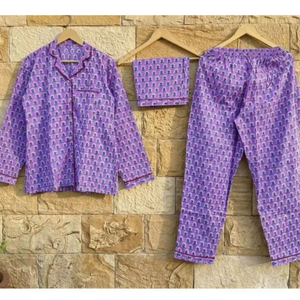 Conjunto de Pijama 100% Algodón con Estampado a Mano – Ropa de Dormir y de Estar por Casa Estilo Boho Jaipuri - Product Image 1