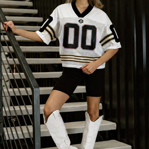 Camiseta de Fútbol Americano Retro Vintage con Cuello en V y Estampado por Sublimación para Mujer, Talla Grande, de Lujo, 240GSM, Malla, 2026 - Product Image 1