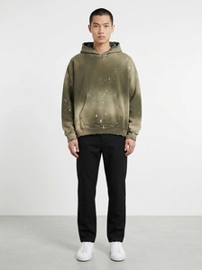 Sudadera con Capucha para Hombre, Color Verde Oliva, Estilo Desgastado, de Algodón y Felpa, con Bolsillo Canguro, Estilo Urbano - Product Image 4
