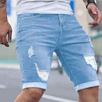 Shorts en jean respirants à taille mi-haute pour hommes, personnalisés et brodés, style streetwear, vente en gros
