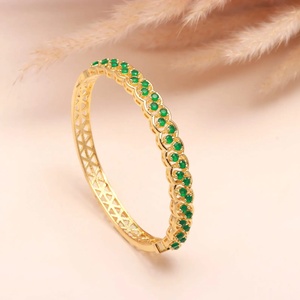22K Gold Plated Openable Sapphire <b>Bracelet</b> Brass Kada Round Stone Vintage Wedding Jewelry for Women - Product Image 3