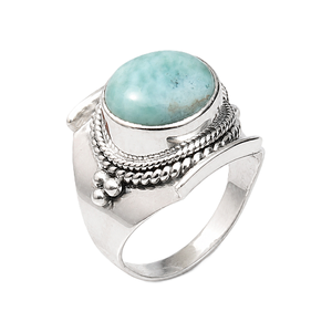 925 Sterling <b>Silver</b> Natural Larimar <b>Statement</b> <b>Ring</b> Handmade Boho Vintage Gemstone Rose & Yellow Gold Plated <b>Ring</b> For Women Gift - Product Image 3