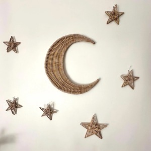 Decoración de pared de ratán hecha a mano con forma de luna y estrella para habitación infantil, aula, guardería, sala de juegos, decoración boho linda para el hogar y la escuela - Product Image 4