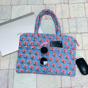 Lovely Textile Cosmetic Bag With String Closure Blue Pink Floral Pattern <b>Medium</b> Size Multi-Function Portable Travel Case - Product Image 1