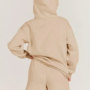 Ensemble short et sweat à capuche oversize pour femme, couleur unie, en coton et fibre de bambou tricoté, tenue décontractée pour l'été - Product Image 2