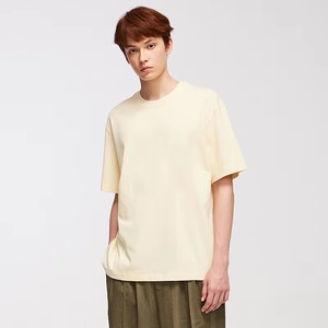 T-shirt noir à col rond pour homme, manches courtes, coupe ample, décontracté, 100% coton jersey, couleur unie, écologique, 250g, tricoté - Product Image 2