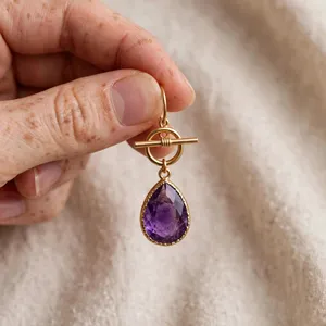 Pendientes de Lágrima de Amatista Natural con Acabado en Latón Dorado, Plateado y Oro Rosa, Aros Geométricos Colgantes, Moda Cristiana para Mujer, Venta al por Mayor - Product Image 3