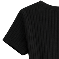 Haut en tricot côtelé à col en V pour femme, manches courtes, coupe ajustée, pull décontracté d'été, extensible et doux, élégant, à porter au quotidien, chemisier pour femme