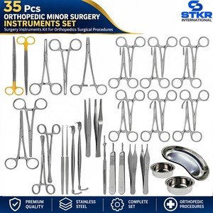Kit d'instruments de chirurgie orthopédique mineure pour insertion de pellets de remplacement hormonal, 35 pièces en acier inoxydable, manuel, stérilisable - Product Image 1