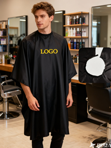 Cape de coiffure professionnelle, résistante à l'eau, confortable, en polyester, anti-adhésive, fermeture réglable au cou, logo d'entreprise personnalisé - Product Image 2