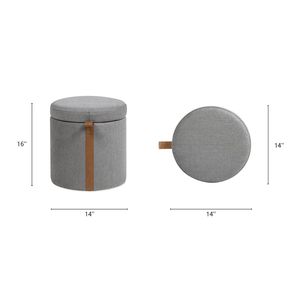 Uptown Gray 14\" Round Storage Ottoman Brandy Upholstered with <b>Leather</b> Accent <b>Stools</b> & Ottomans Product - Product Image 4