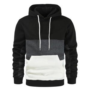 Sweat à capuche technique vierge pour homme, haute qualité OEM, 3 panneaux contrastants, en polaire, patchwork coupé-cousu, coloris beige, kaki, camel, style streetwear - Product Image 2