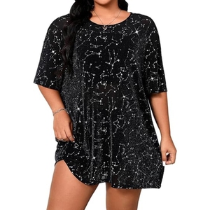 Women's <b>Plus</b> <b>Size</b> Sparkle <b>Mesh</b> Y2K Tee <b>Top</b> Loose Drop Shoulder Party Club Wear T Shirts - Product Image 1