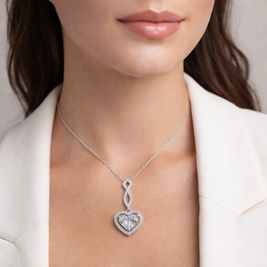 Collier de luxe en or blanc pur 18 carats avec pendentif en forme de cœur halo serti de diamants ronds et baguettes, cadeau de la Saint-Valentin pour elle - Product Image 4