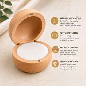 Premium Beech Wood Round Jewelry <b>Ring</b> <b>Storage</b> Box with Hinged Lid – Wooden <b>Ring</b> & Small Jewelry Organizer - Product Image 3