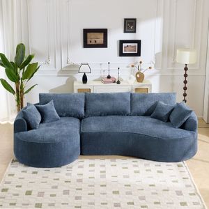 Divano Moderno in Tessuto Chenille Blu Compresso Senza Struttura da 124,5 Pollici con 3 Cuscini Schienale e 4 Cuscini Decorativi per Soggiorno - Product Image 3