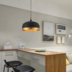 Lámpara colgante moderna de metal negro y dorado, 10 pulgadas, portalámparas E-27, para sala de estar (sin bombilla) - Product Image 4