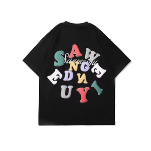 T-shirt en coton surdimensionné pour homme, manches courtes, col rond, imprimé lettres au dos, style streetwear, jersey, coupe classique, décontracté, pour tous les jours - Product Image 1