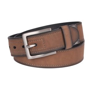 Ceinture en cuir pour homme avec boucle en métal massif à double ardillon, en cuir de vachette épais, avec surpiqûres rigides, robuste - Product Image 1