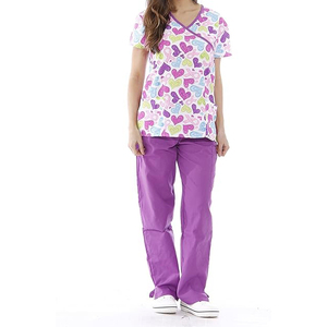 Nouvel ensemble de blouses médicales pour femmes 2025 – Haut à col fendu et manches courtes, pantalon cargo à cordon de serrage, respirant, en spandex, pour le personnel infirmier et chirurgical - Product Image 1