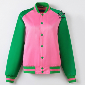 HMR Custom Embroidery Greek Letter Sorority Applique Alpha Kapa Satin Bomber Jacket Breathable Quilted Light <b>Weight</b> - Product Image 1
