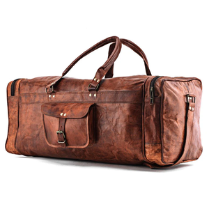 Sac de voyage en cuir de chèvre véritable, fait main, élégant, avec logo - Product Image 1