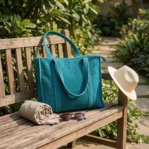 Bolsa de Mano de Lujo en Terciopelo de Algodón Color Verde Azulado para Mujer, con Doble Asa, Cierre de Cremallera/Abierto, Gran Capacidad, Ecológica, para Viajes y Compras - Product Image 1