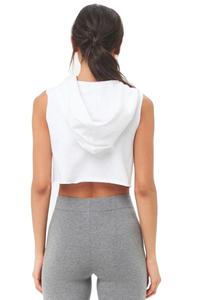 Sweat à capuche en coton sans manches pour femmes de haute qualité blanc Fitness Crop Top avec blanc fait pour l'entraînement et les vêtements décontractés - Product Image 4